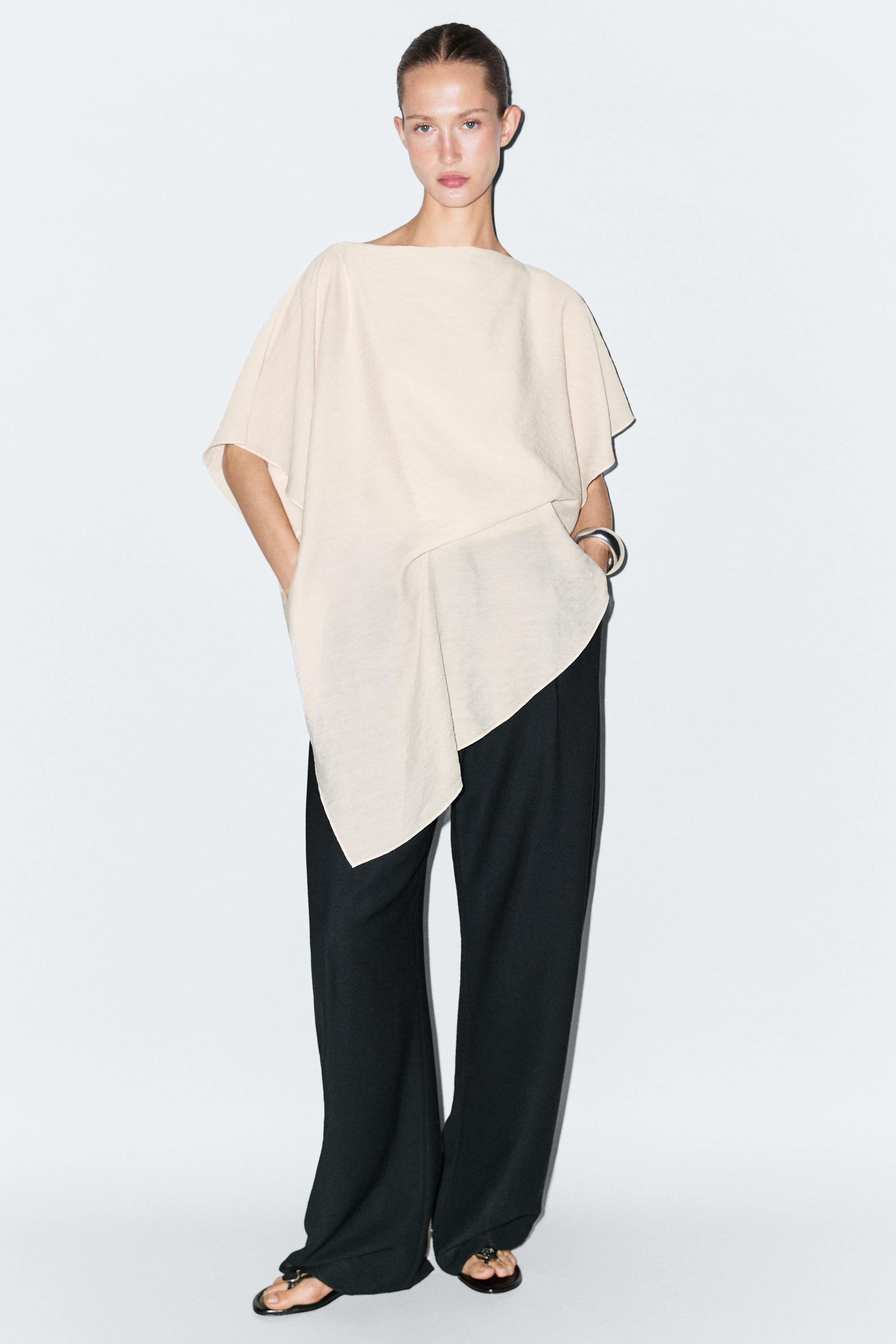 Asymmetric cape-style flowing blouse | Massimo Dutti UK