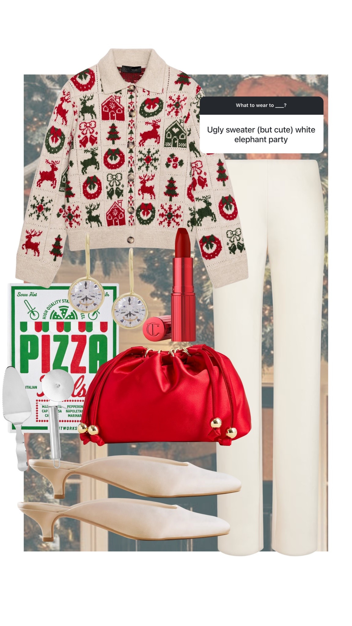 What to wear; to an ugly Christmas sweater, white elephant party 
#kathleenpost

Holiday party outfit, holiday fashion, festive, ugly sweater, satin pants, white elephant gift

#LTKGiftGuide #LTKHoliday