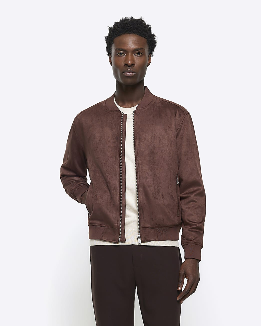 Brown regular fit suedette bomber jacket | River Island (UK & IE)