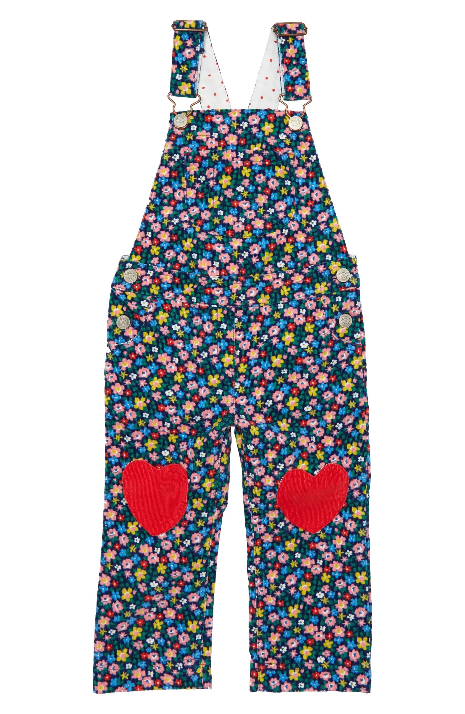 Mini Boden Kids' Heart Appliqué Floral Corduroy Overalls | Nordstrom | Nordstrom