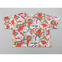 1990's, Boxy Cut, ""Rock-A-Hula"" Tee, in White, With Pink, Orange, Yellow & Green, Abstract Print | Etsy (US)