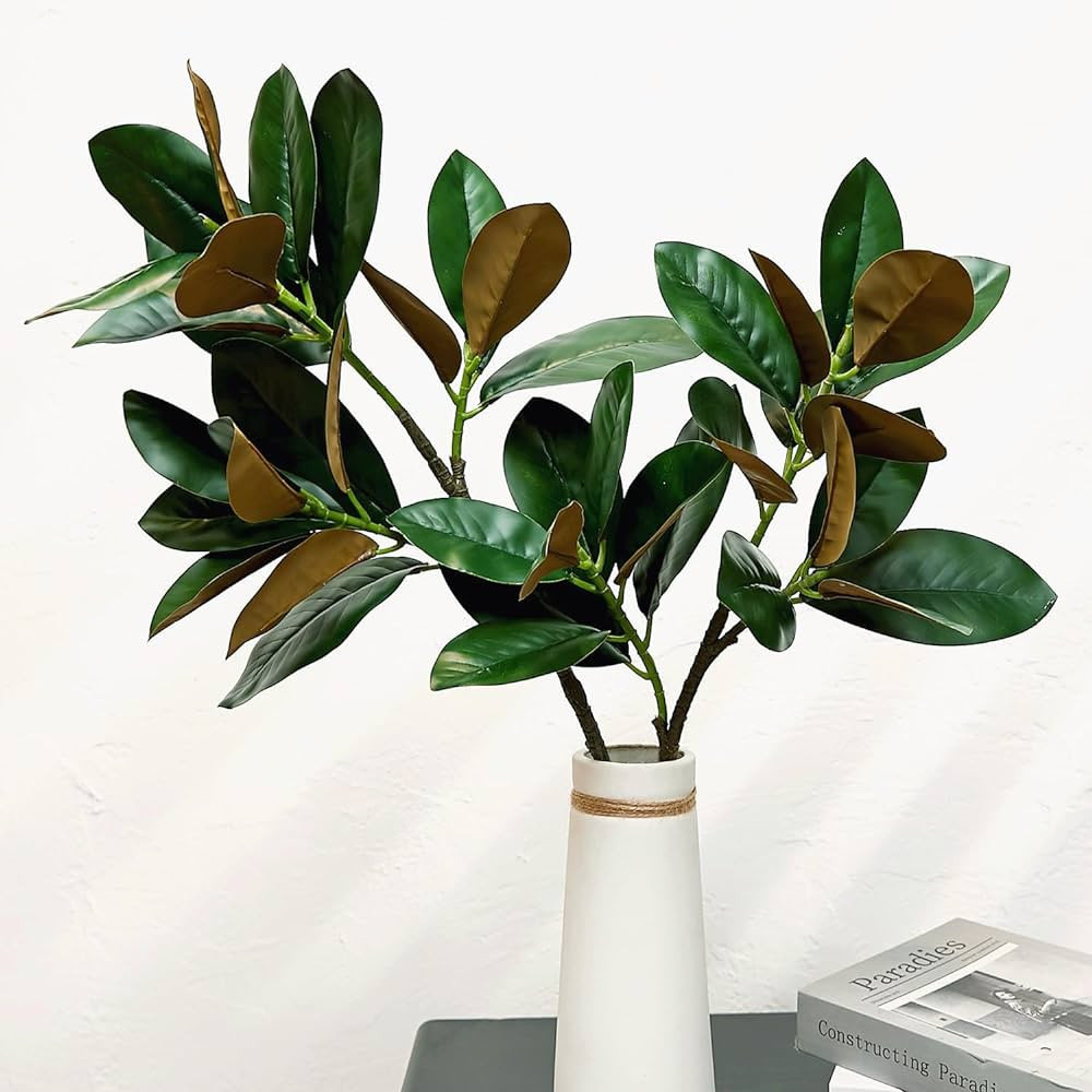 Olivachel Artificial Magnolias Branches Faux Rubber Tree Leaves Long Stem Real Touch for Home Ind... | Amazon (US)