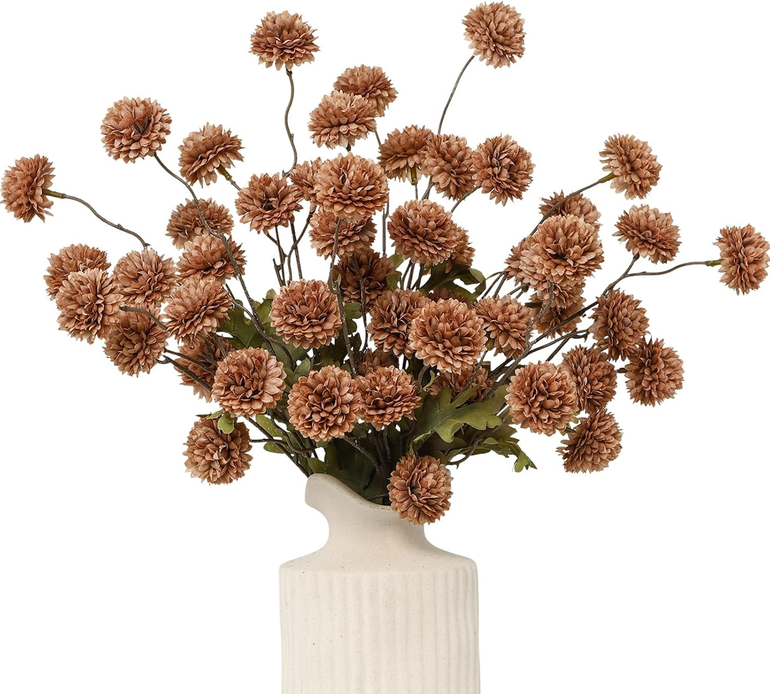 6pcs Artificial Flowers Silk Pompon Mum Small Chrysanthemum Ball Coffee | Amazon (US)