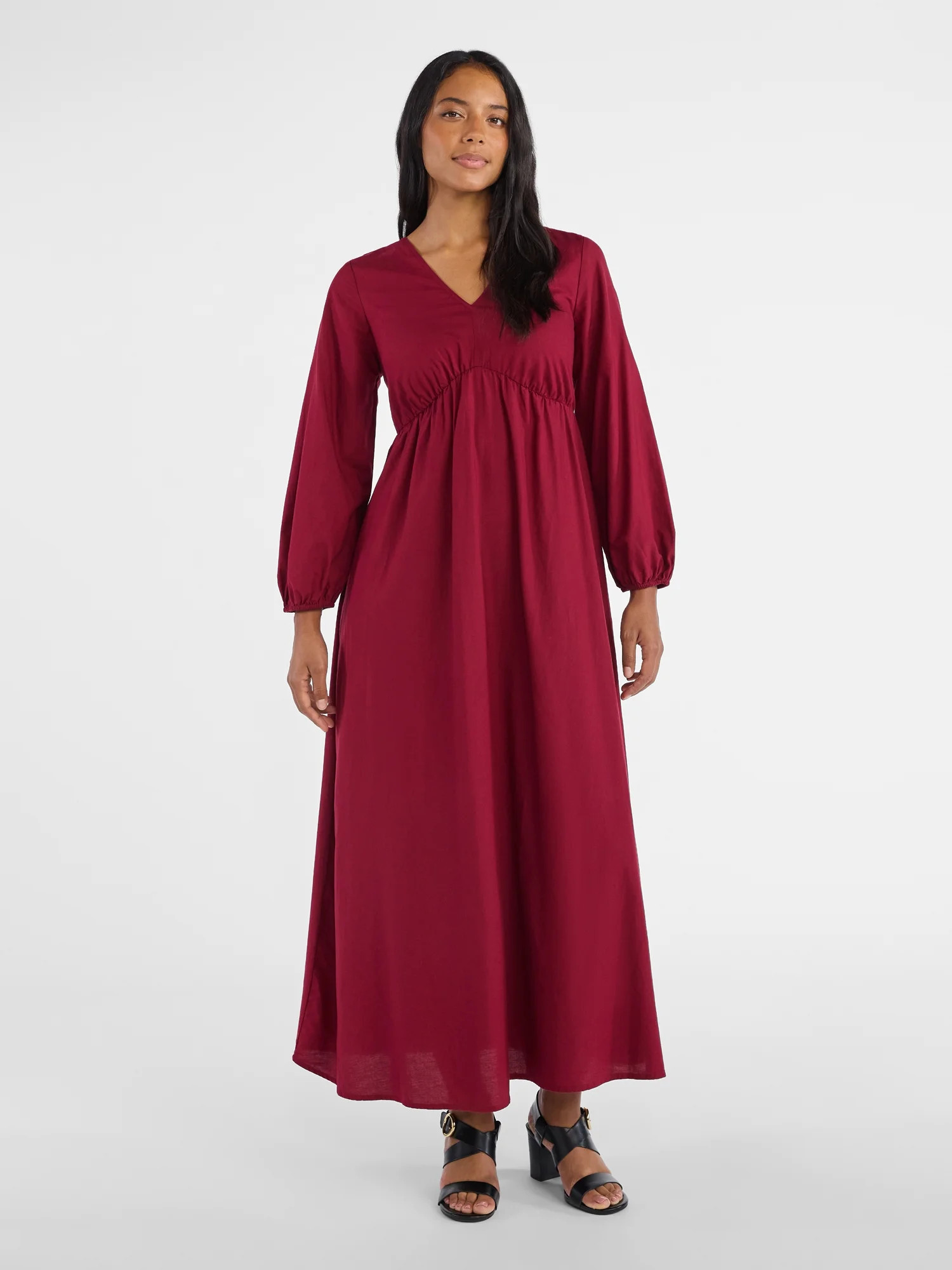 Time and Tru Women's Tie Back Maxi Dress with 3/4-Length Sleeves, Sizes XS-XXXL | Walmart (US)