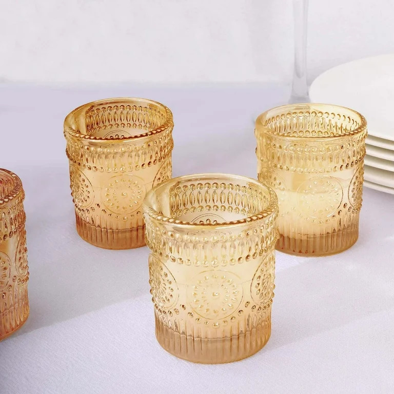 Efavormart 6 Pack Amber Gold Glass Primrose Candle Holders, Votive Tealight Holders - Walmart.com | Walmart (US)