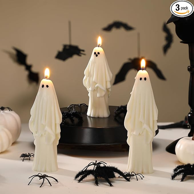 Nuanchu 3 Pcs Halloween Ghost Decor Ghost Candles Gothic Decoration Indoor Gift for Mantel Hallow... | Amazon (US)