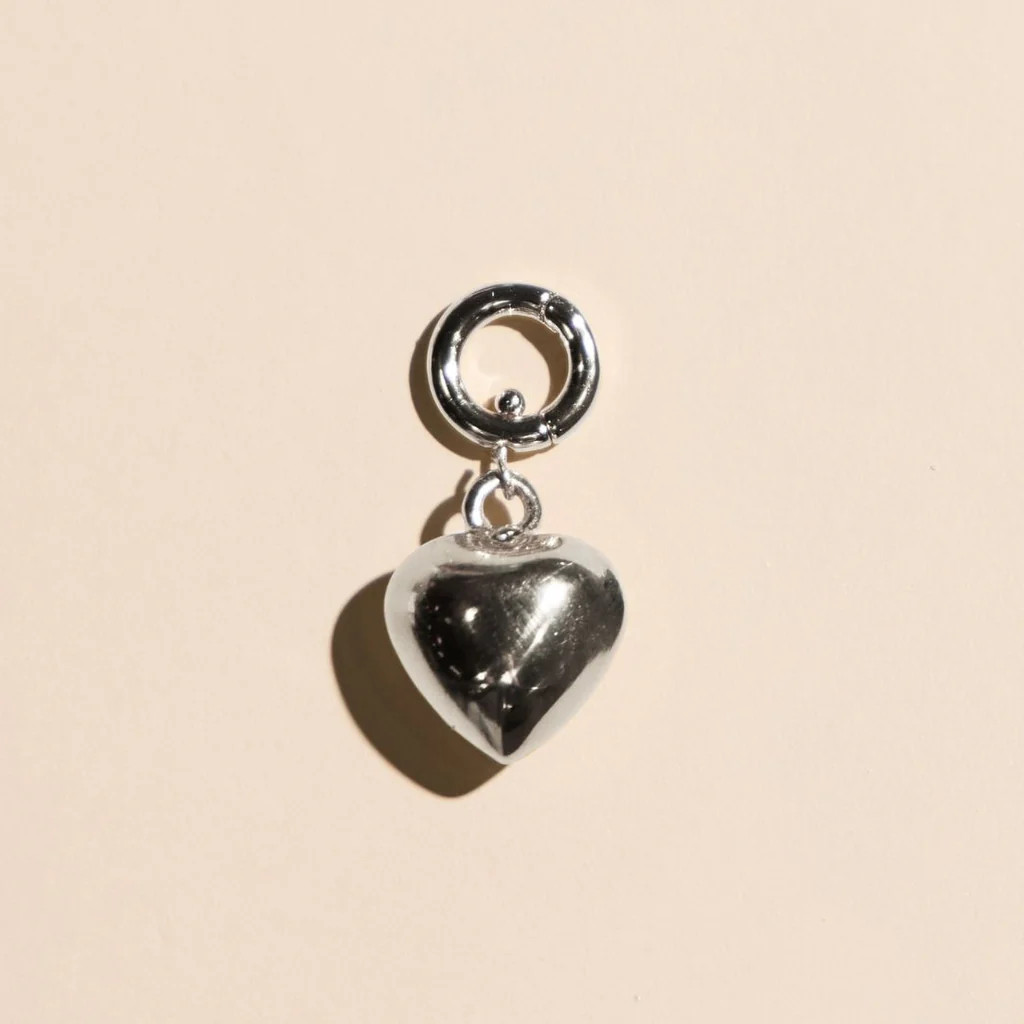 Silver Puffy Heart Charm | Nickel and Suede