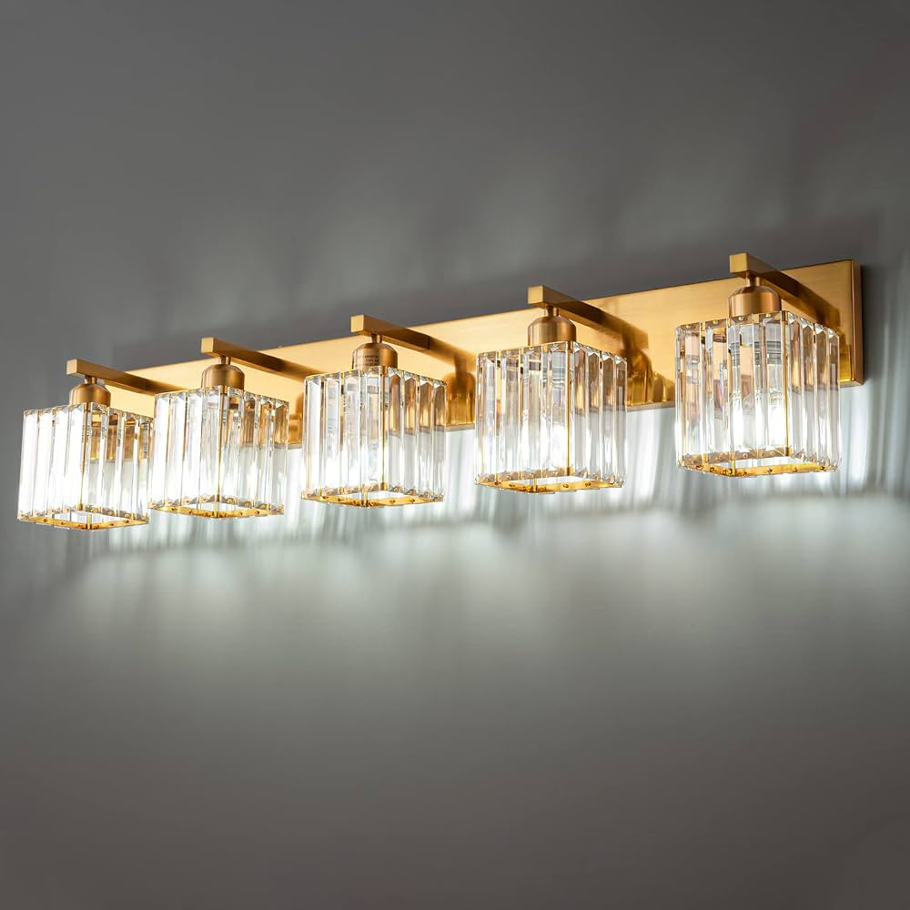Modern 5-Light Gold Brushed Brass Finish Crystal Wall Light for Bathroom Vanity | Amazon (US)