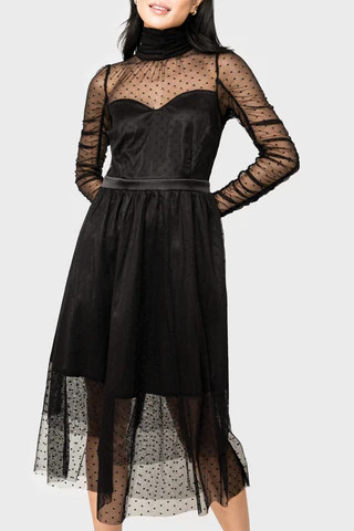 Shirred Sleeve Swiss Dot Sweetheart Dress | Gibson