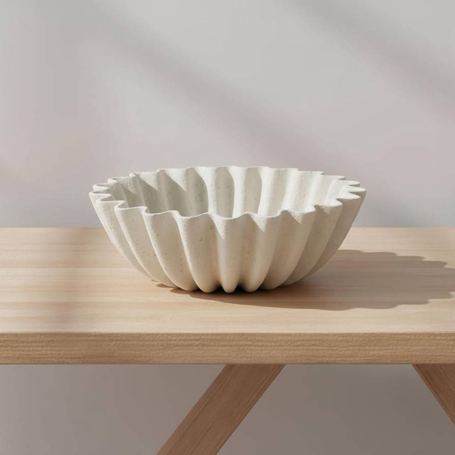 Sagebrook Home 13" Fluted Ivory Paper Mache Bowl | Amazon (US)