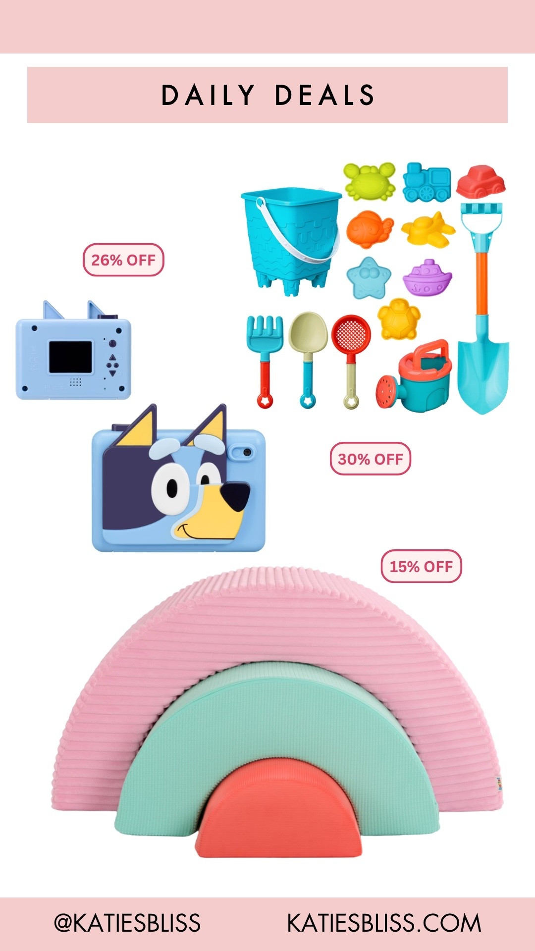 Daily deals ✨

Walmart. Deal. Sale. Markdown. Rollback. Toy. Kids. Outdoor. Sand toy. Camera. Bluey. Gym. Climbing.

#LTKKids #LTKSaleAlert