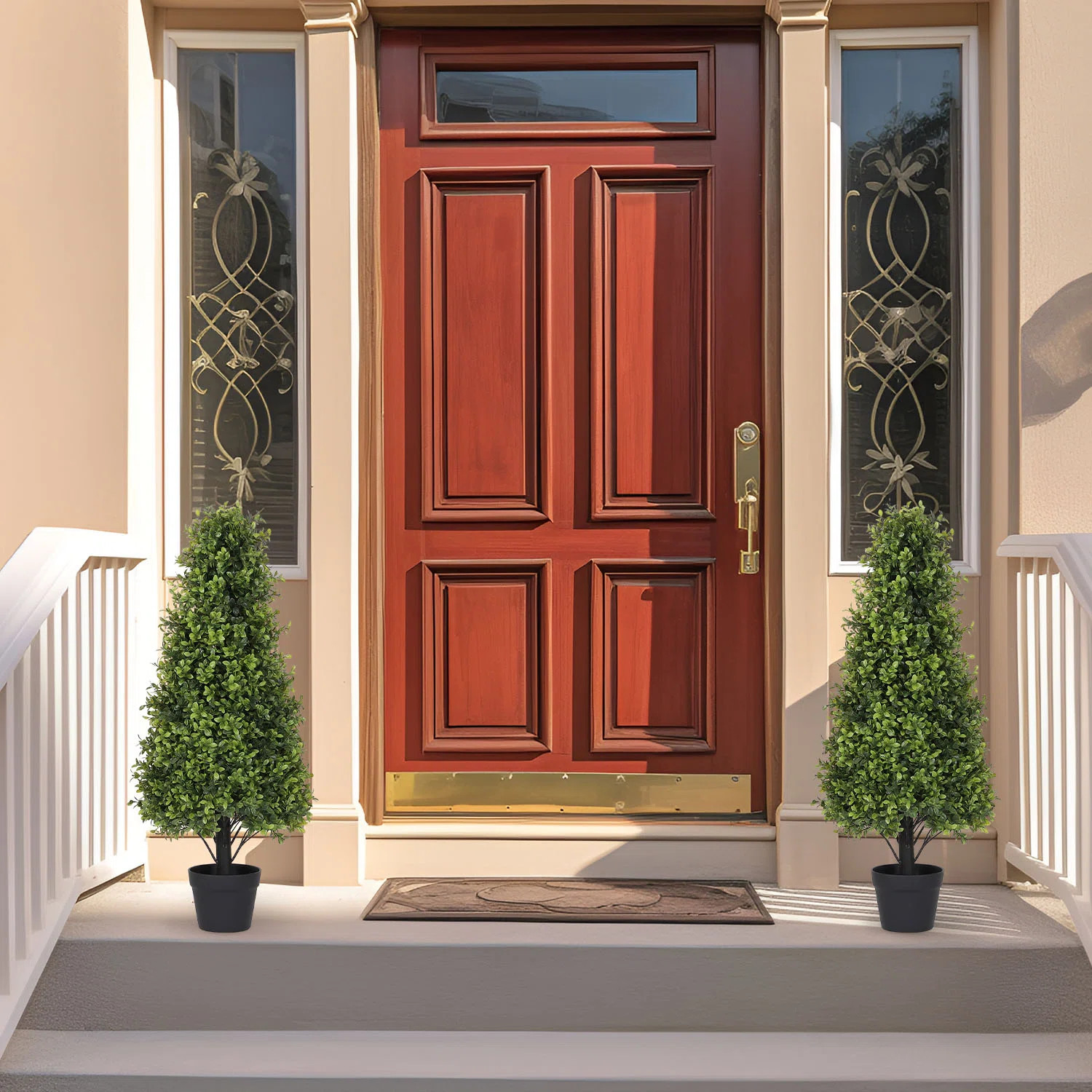 Artificial Topiary Boxwood Tree, Faux Shrub in Black Plastic Pot (Set of 2) | Wayfair North America