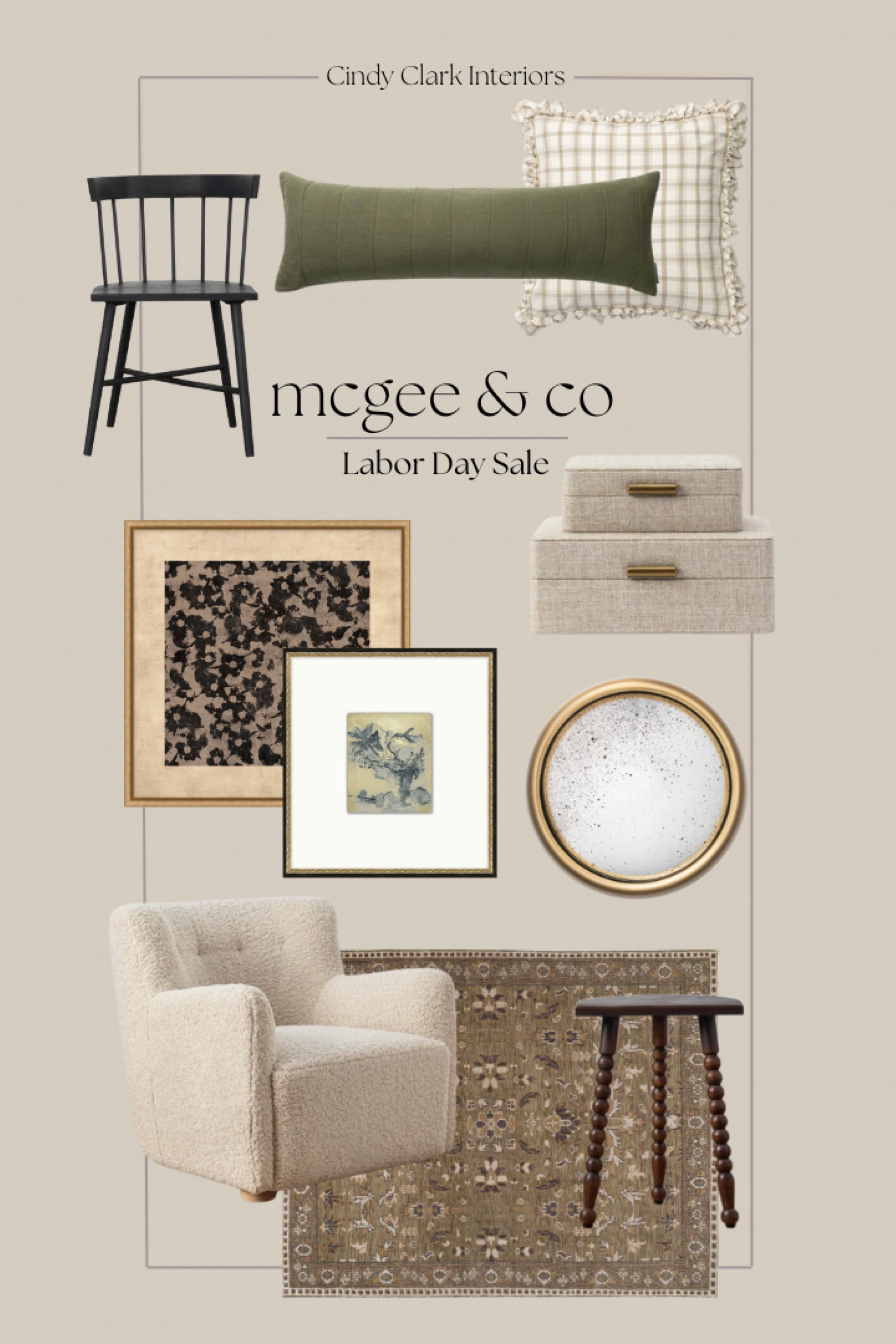 Curated picks from the McGee & Co Labor Day Sale up to 25% off sitewide! 

Chair, mirror, art, pillows, vintage stool, McGee & co, sale