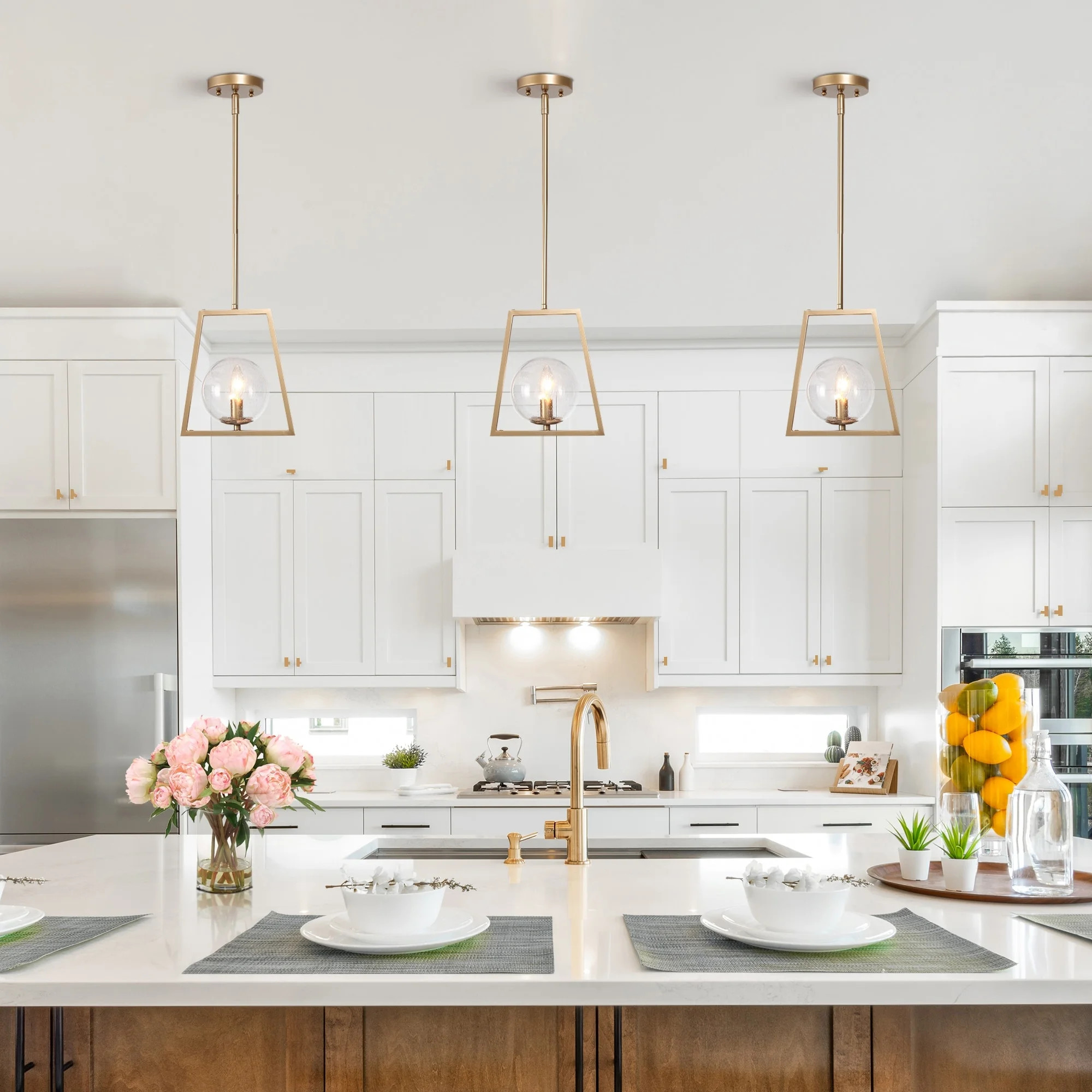 LaLuz Modern Farmhouse 1-Light Gold Pendant Abstract Geometric Dimmable Kitchen Island Light with... | Walmart (US)