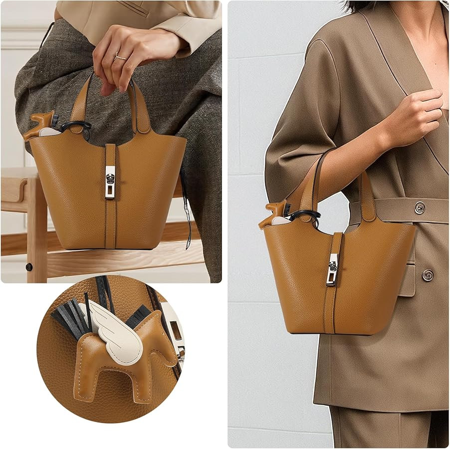 Tote Bag for Women Vegan Leather Bucket Purse for Women Top Handle Handbag Shoulder Bag with Deta... | Amazon (US)