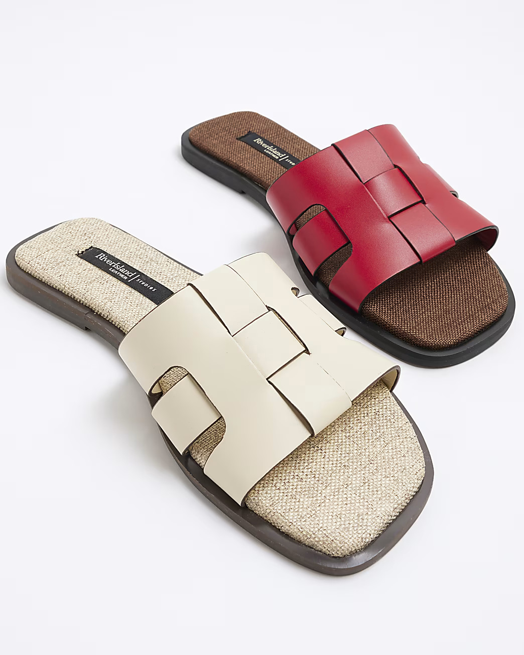 Beige Leather Weave Mule Flat Sandals | River Island UK & IE