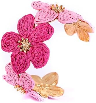 Amazon.com: Raffia Colorful Flower Cuff Bracelet For Women Statement Chunky Spring Summer Floral ... | Amazon (US)