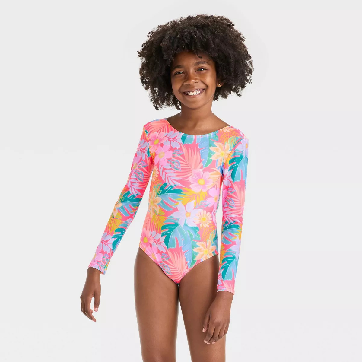Girls' Tropical Blooms Floral Printed One Piece Swimsuit - Cat & Jack™ Pink | Target