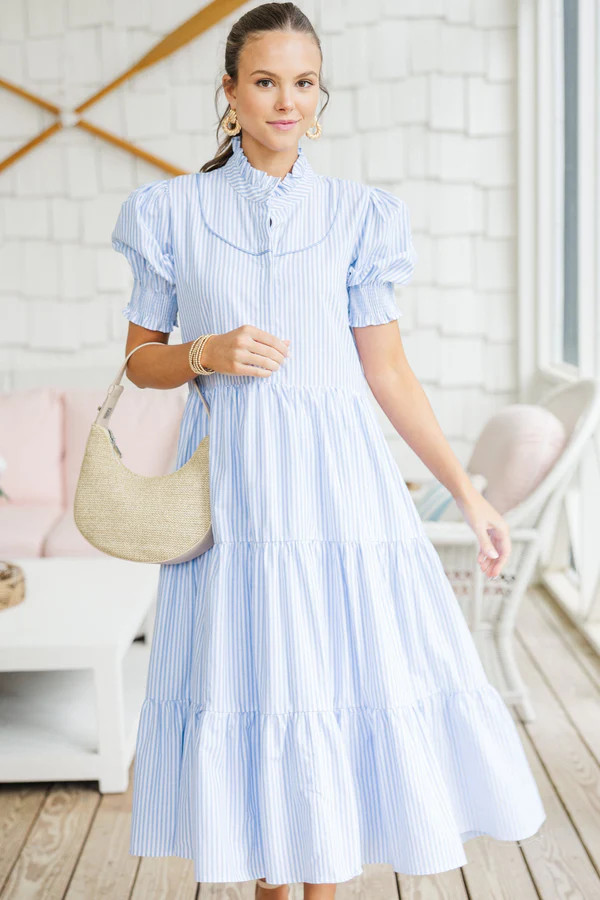 Ready For It All Light Blue Striped Midi Dress | The Mint Julep Boutique