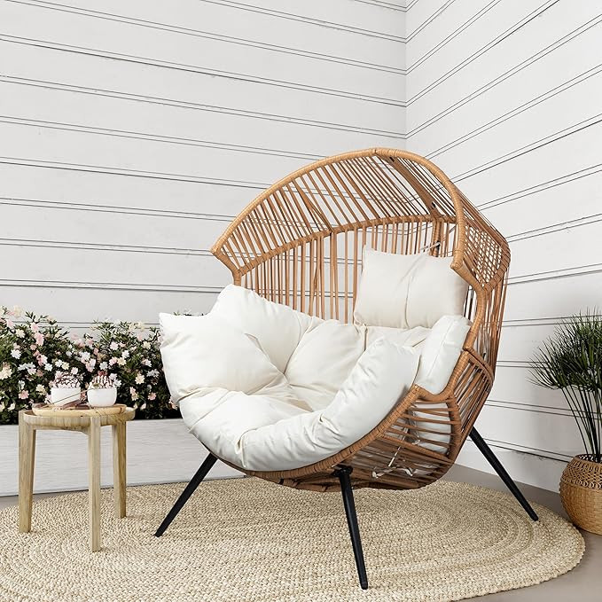 Shintenchi Wicker Egg Chair Outdoor Rattan Patio Chair with Cushion,Oversized Patio Lounge Chairs... | Amazon (US)
