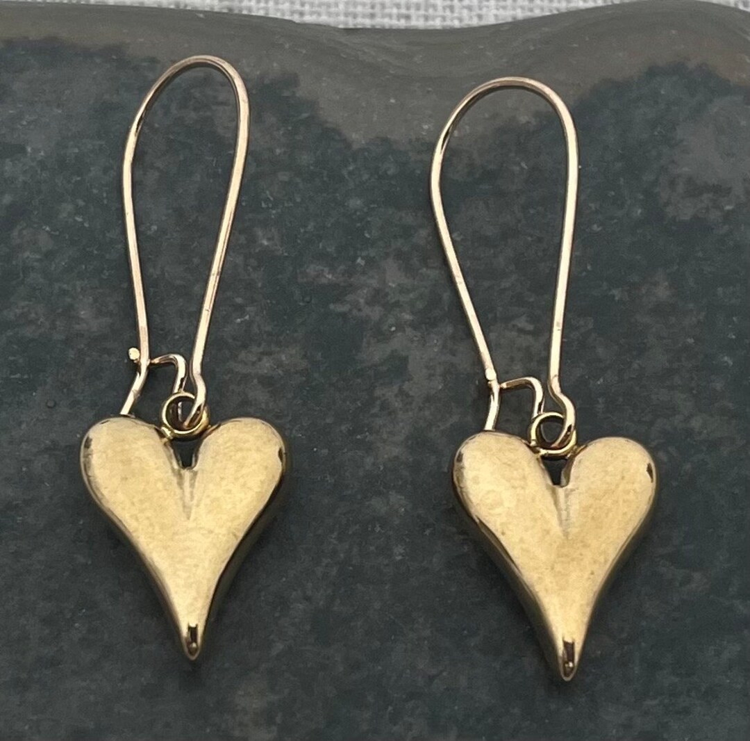 SALE Gold Heart Earrings Gold Dangle Heart Earrings Gold Heart Drop Earrings Little Gold Heart Ea... | Etsy (US)