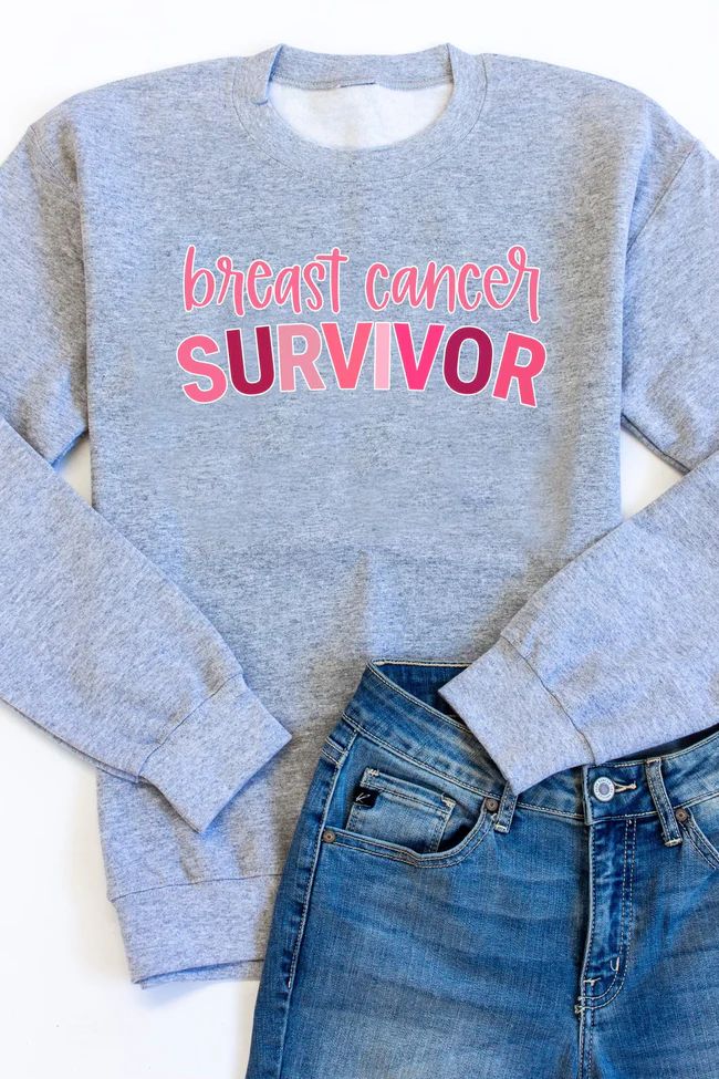 Survivor Rainbow Graphic Grey Sweatshirt | The Pink Lily Boutique
