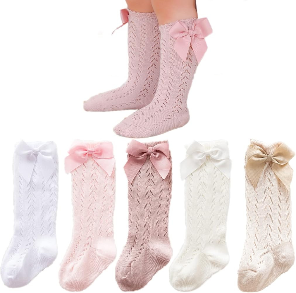 Baby Girls Knee High Socks Toddler Bow Mesh Long Stockings Infants Thin Socks For Spring Summer | Amazon (US)
