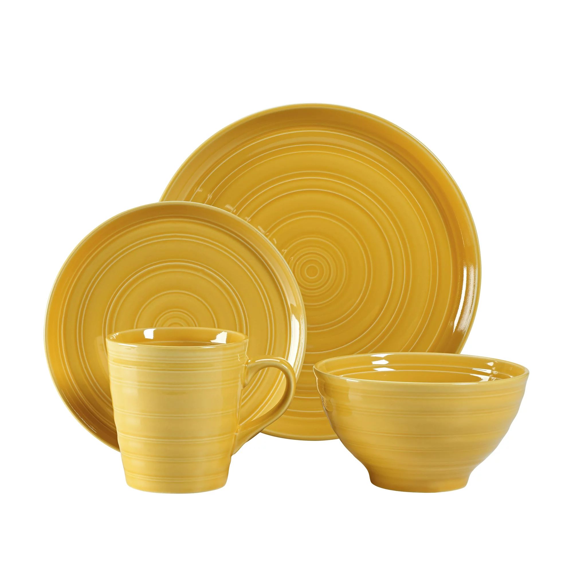 Woven Paths Farmhouse 16-Piece Dinnerware Set, Yellow | Walmart (US)