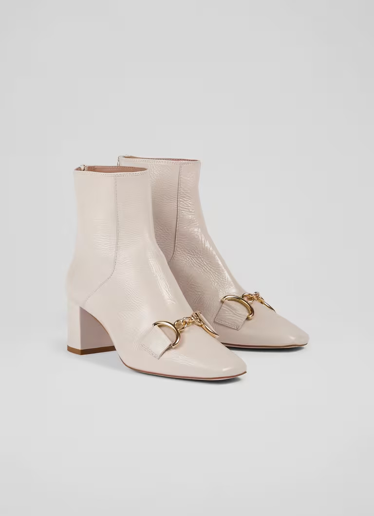 Nadina Ecru Crinkle Patent Ankle Boots | L.K. Bennett (UK)