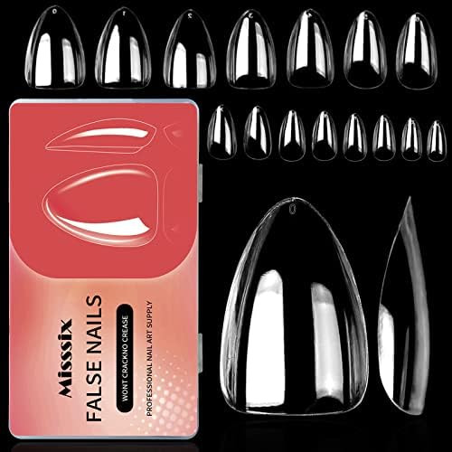 Misssix Short Almond Gel Nail Tips 360pcs 15 Sizes Clear Soft Gel Press on Nails Full Cover False... | Amazon (US)