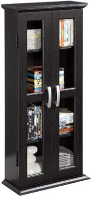 Walker Edison 4 Tier Shelf Living Room Storage Tall Bookshelf Cabinet Doors Home Office Tower Med... | Amazon (US)