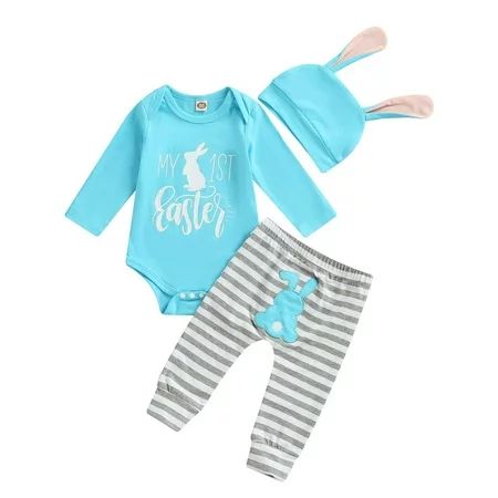 Inevnen My First Easter Baby Girl Boy Outfits 3PCS Infant Romper Bunny Pants Hat Clothes Set | Walmart (US)