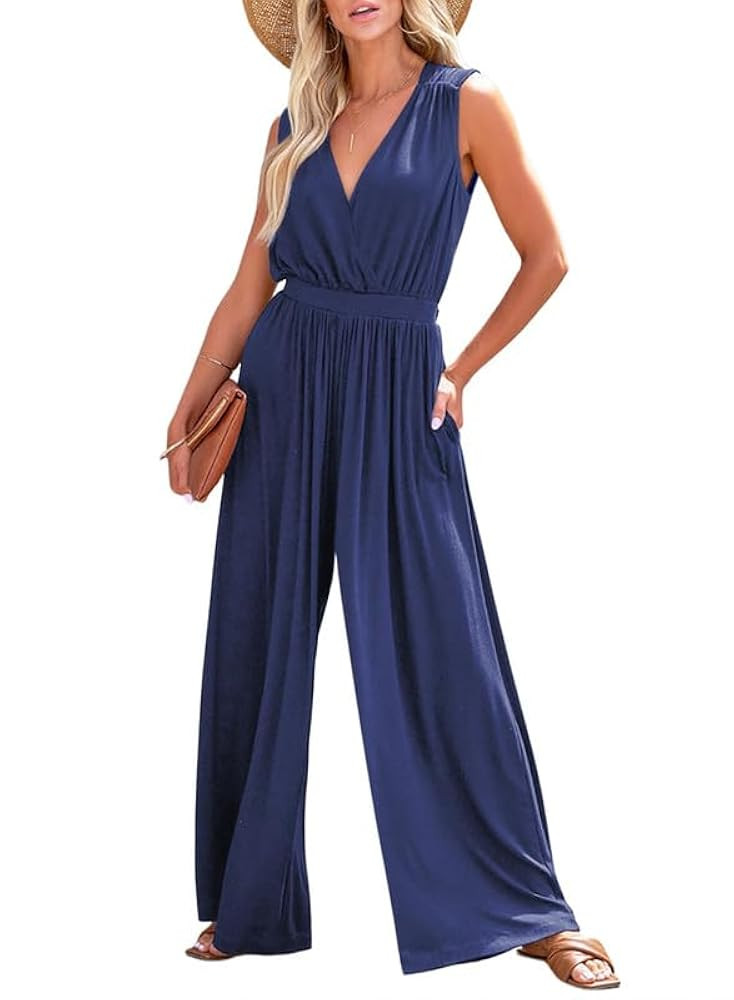 Dokotoo Sleeveless Jumpsuit Wrapped V Neck Elegant for Womens Dressy Casual 2025 One Piece Romper... | Amazon (US)