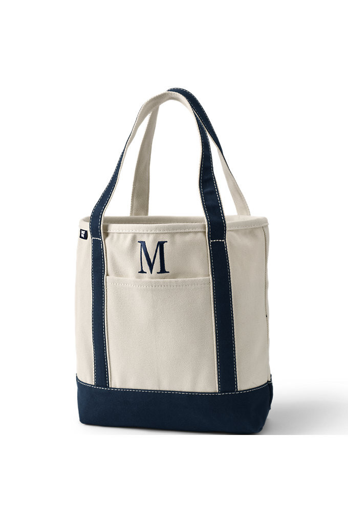 Pre-Monogrammed Letter M Canvas Tote Bag - Lands' End - Ivory | Lands' End (US)