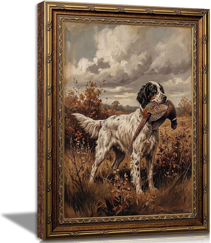 Vintage Gold Framed Hunting Dog Wall Art, 9x11 Inch | Antique Hound with Pheasant Print, Rustic F... | Amazon (US)