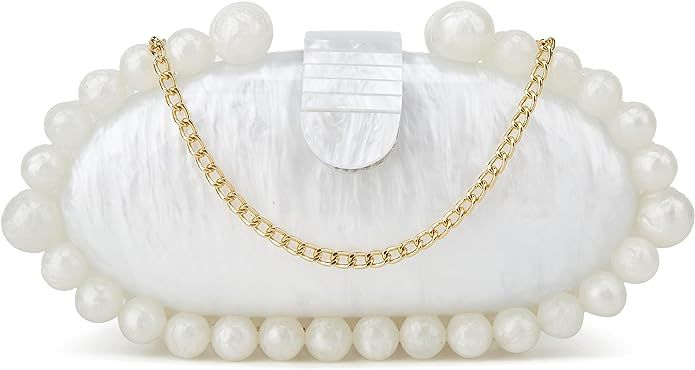 URAWOW Acrylic Evening Handbag Round Beads Bag for Women Shoulder Bag Satchel Marble Clutch Purse... | Amazon (US)