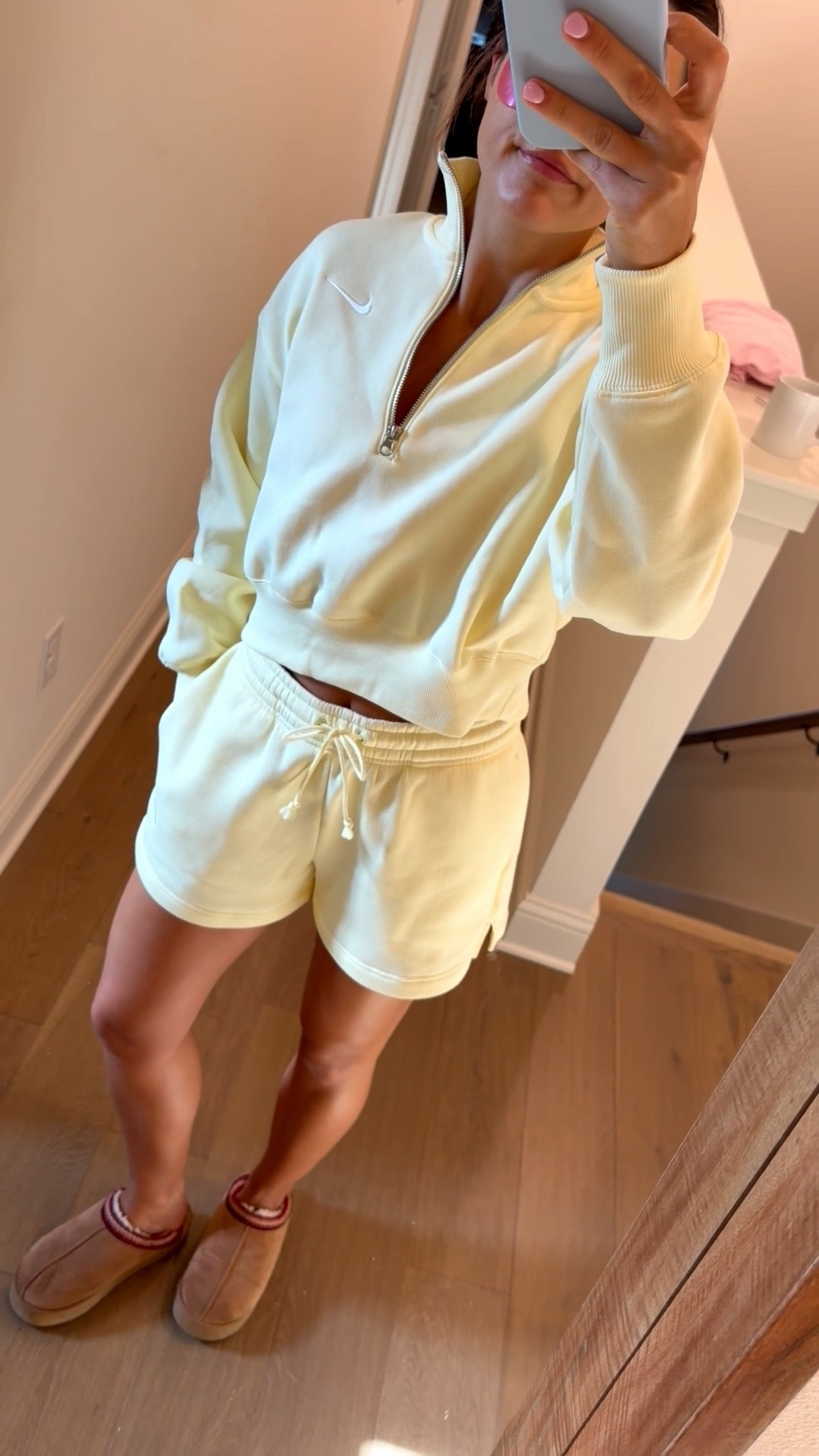 @Nike US sweat shorts & quarter zip yellow set 💛💛

travel outfit, work from home, WFH, airport outfit

#LTKActive #LTKfitnessgoals #LTKTravel