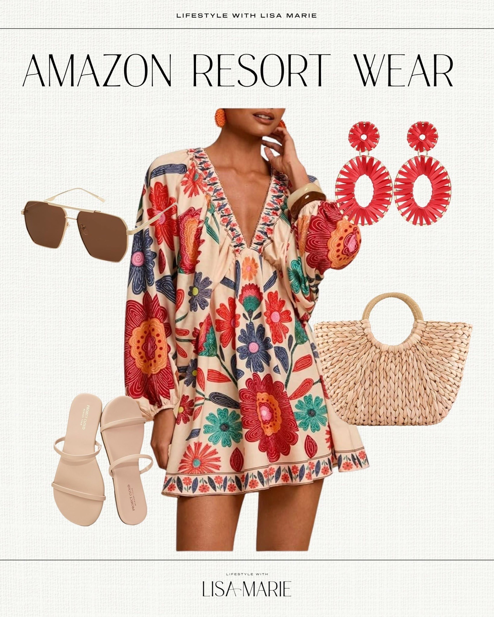 Amazon resort wear. Beach dresses. Vacation outfits. Floral boho mini dress. Beach tote and sandals. Look for less sandals. Designer inspired sunglasses. Statement earrings. 


#LTKootd #LTKSeasonal #LTKTravel
