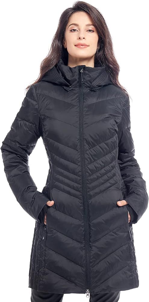 Womens Hooded Down Jacket Long Quilted Lightweight Puffer Coat, Standard and Plus Size | Amazon (US)