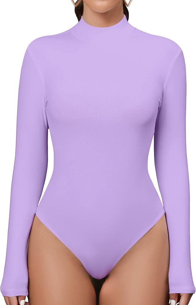 Women's Mock Turtleneck V Neck Long Sleeves Bodysuit Top | Amazon (US)