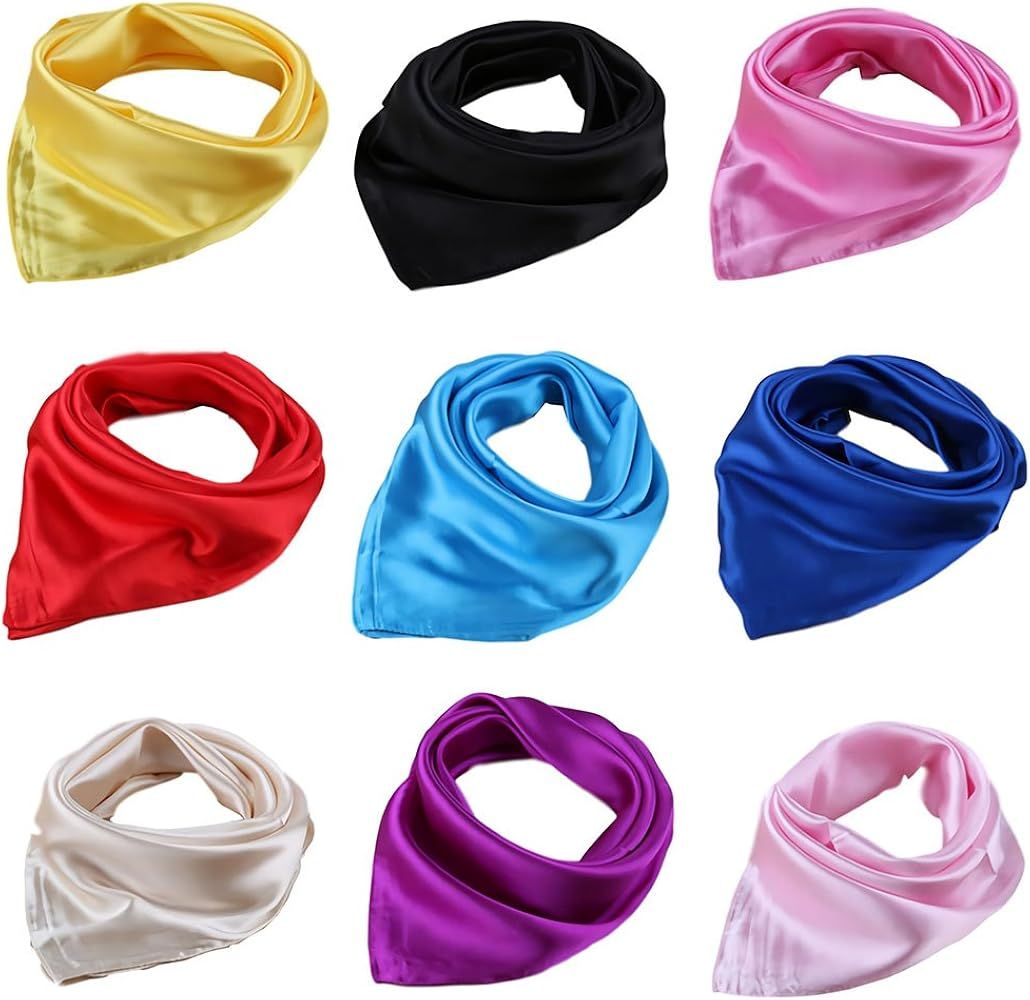 Women Satin Square Scarf 4/9 Pack Wrap Silk Feel Solid Hair Scarf Accessory 23" | Amazon (US)