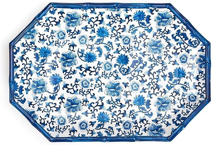 Two's Company Blue Floral Pattern Octagonal Serving Tray/Platter w/Bamboo Rim | Amazon (CA)