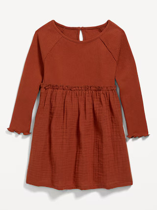 Long-Sleeve Textured-Knit Fit &amp; Flare Dress for Toddler Girls | Old Navy (US)