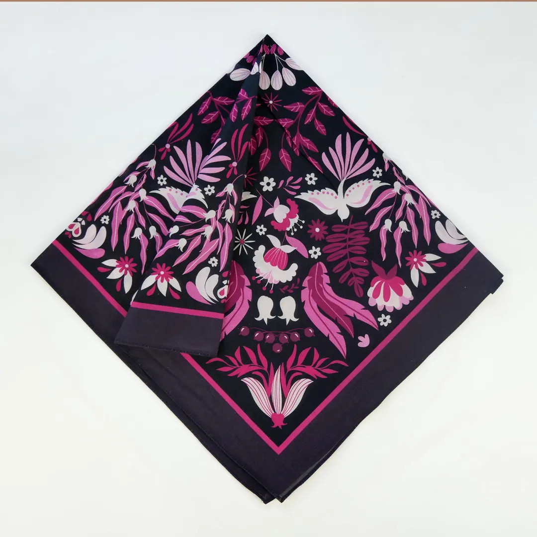 Fuchsia Burgundy Pink Floral Black Cotton Voile Bandana Originally Designed Boho Flower Wrap Soft... | Etsy (US)