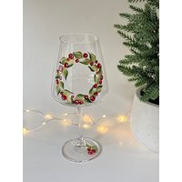 Painted Winter Wine Glass Christmas Berry Wreath, Holiday Goblet Crystal Glass, Xmas Wreath Stemmed Grab Bag Gift Sister Mom | Etsy (US)