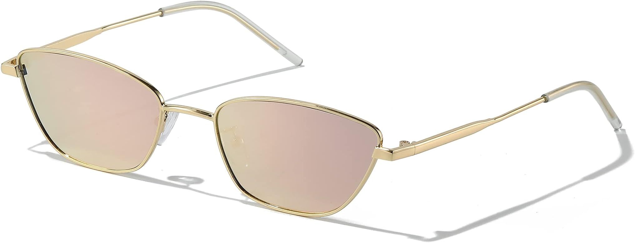 Colrea Vintage Small Cat Eye Sunglasses Fashion Narrow Metal Frame Rectangle Sun Glasses 100% UV Pro | Amazon (US)