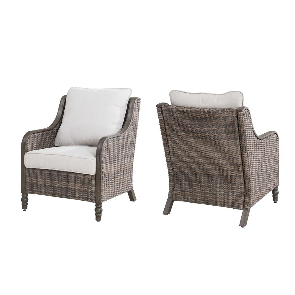 Windsor Brown Wicker Outdoor Patio Lounge Chair with CushionGuard Biscuit Tan Cushions (2-Pack) | The Home Depot