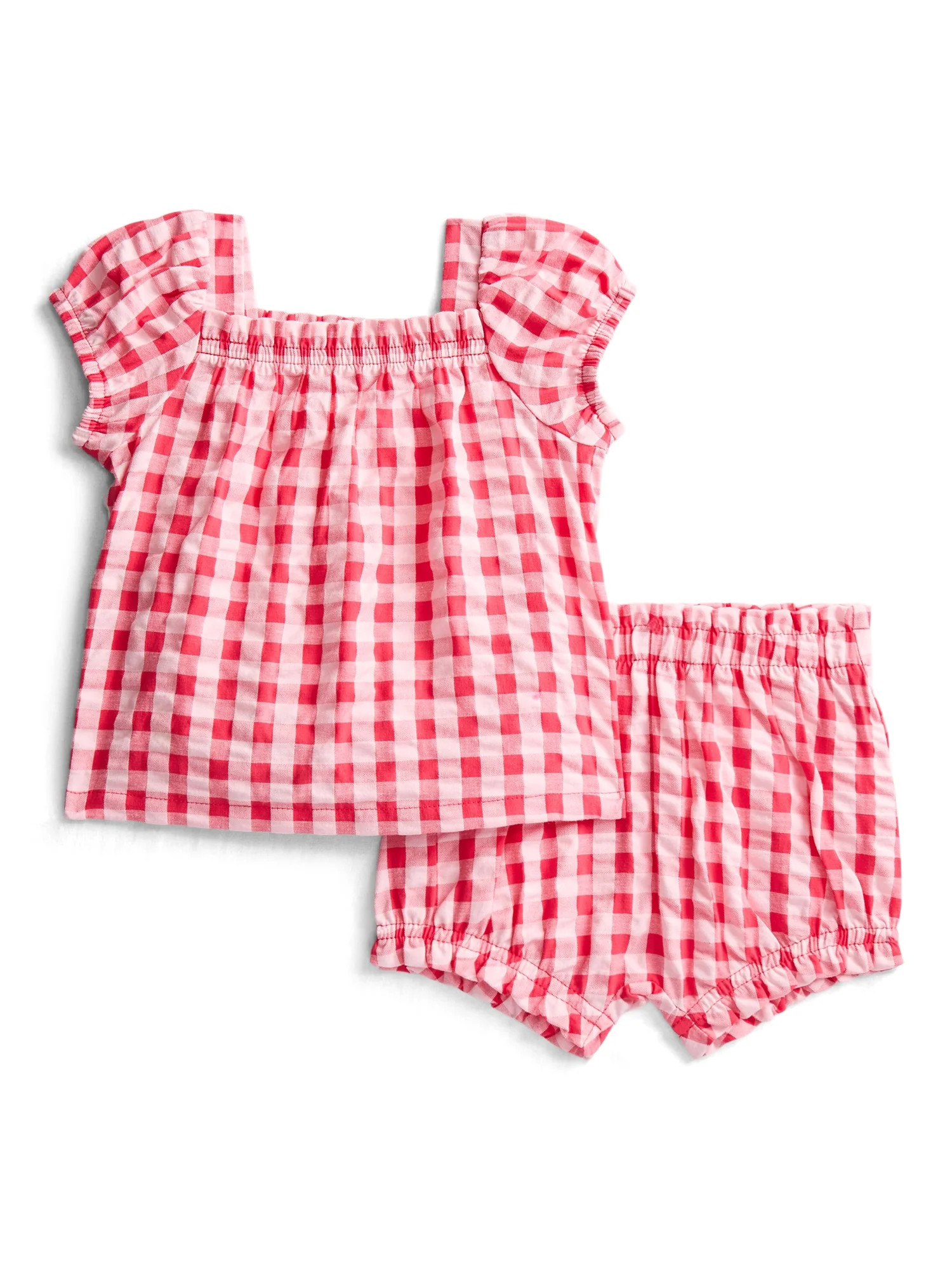 Wonder Nation Baby Girls Cotton Seersucker Puff Sleeve Top and Bloomer Shorts Set, 2-Piece, Sizes... | Walmart (US)