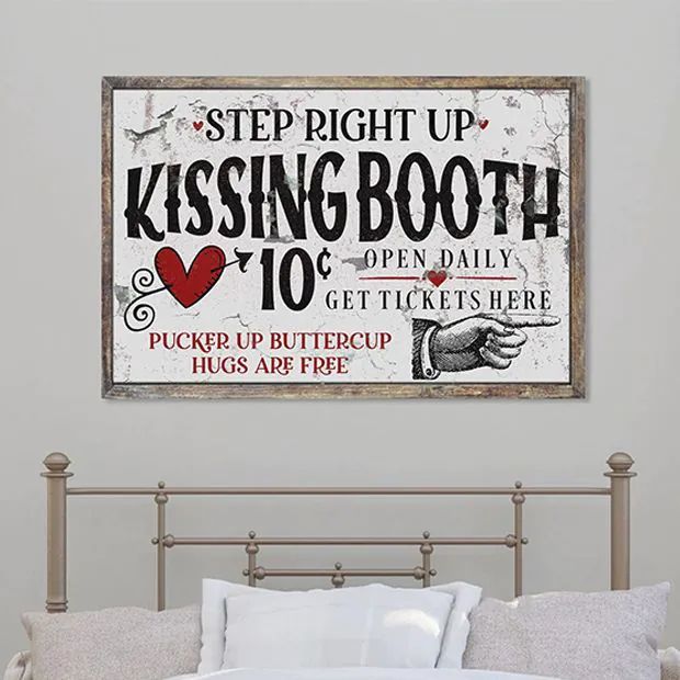 Kissing Booth Step Right Up Canvas Wall Sign | Antique Farm House