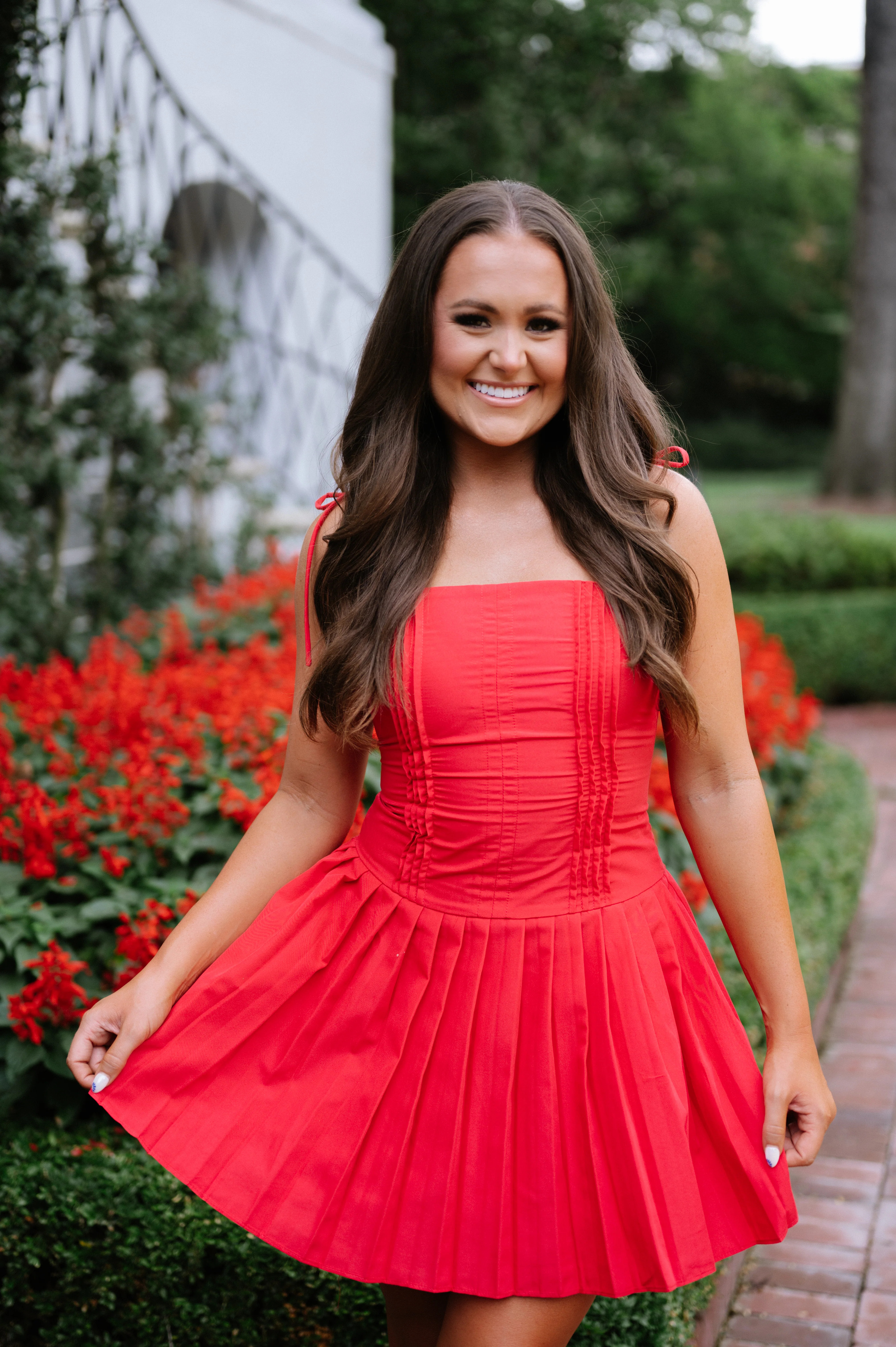 Alyssa Pleated Mini Dress- Red | These Three